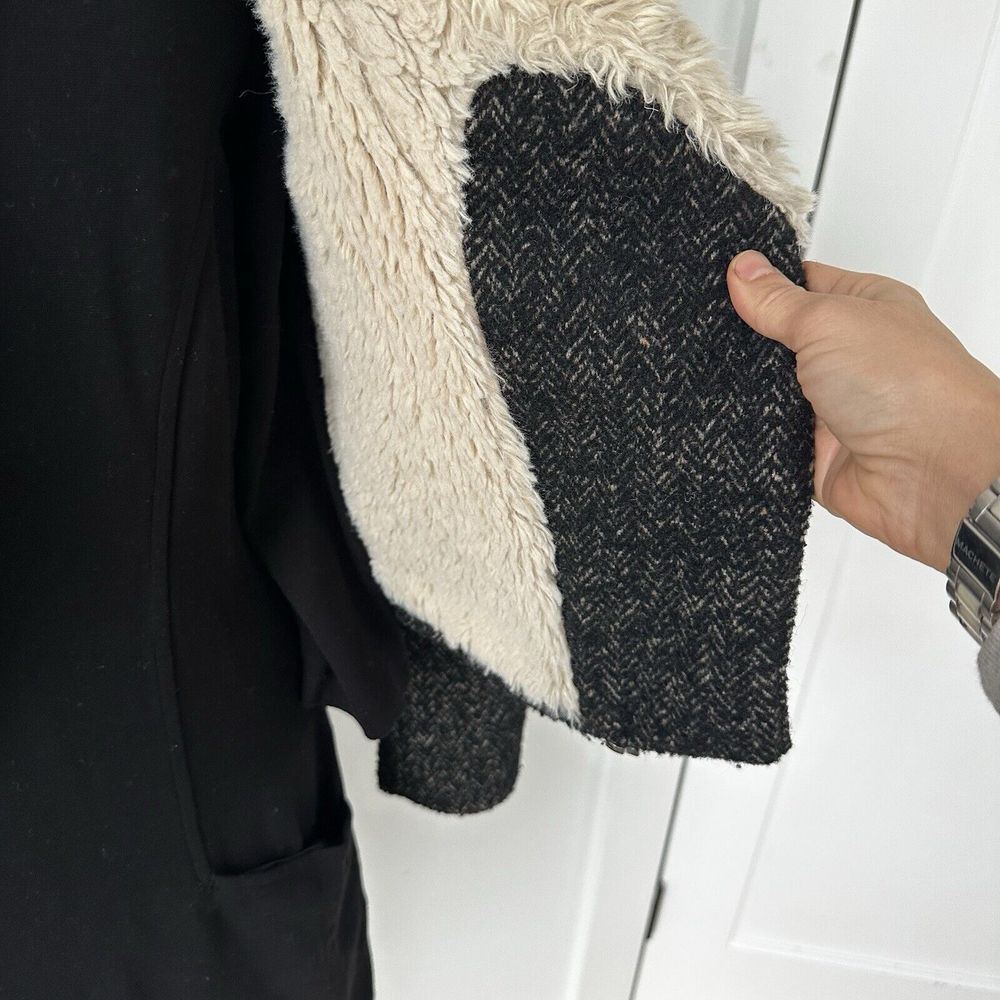 Zara Trafaluc Side Zip Shearling Wool Herringbone Tweed Moto Jacket Womens XS - Picture 5 of 10